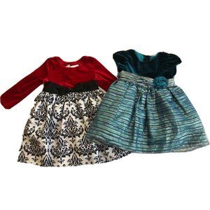 Bonnie Baby Set Dress Baby Girl's Formal Velvet (Pack of 2) Red Blue 24 Months